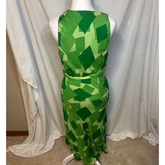 Donna Ricco Green Pattern Print Maxi Dress Tie V Neck Womens Stylish - Picture 3 of 6